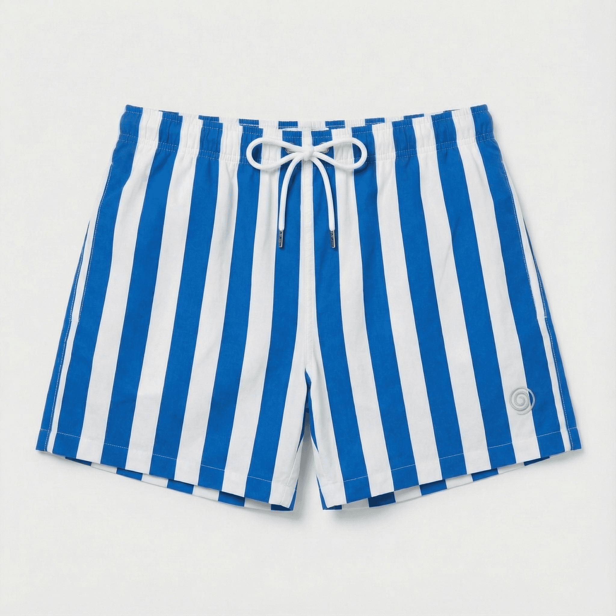EarthCove striped swim shorts with embroidered logo, flat lay